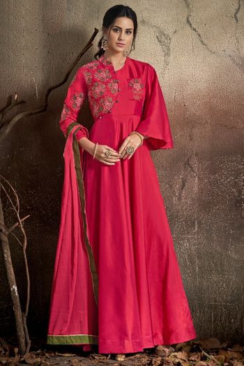 Taffeta Silk Embroidery Anarkali Suit In Pink Colour