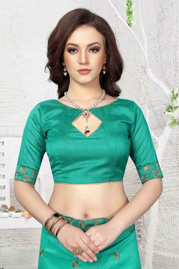 Vichitra Silk Embroidery Saree In Rama Green Colour - SR1541384