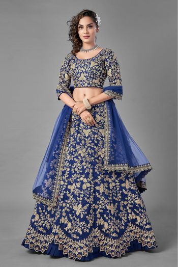 Art Silk Embroidery Lehenga Choli In Blue Colour
