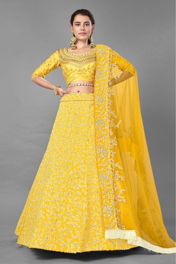 Net Embroidery Lehenga Choli In Grey Colour - LD5690023