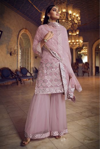 Organza Thread Work Sharara Suit In Baby Pink Colour - SM4900460