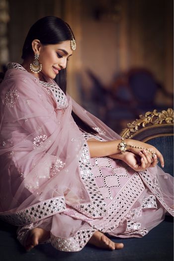 Organza Thread Work Sharara Suit In Baby Pink Colour - SM4900460