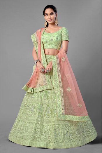 Soft Net Embroidery Lehenga Choli In Pista Green Colour - LD4900414