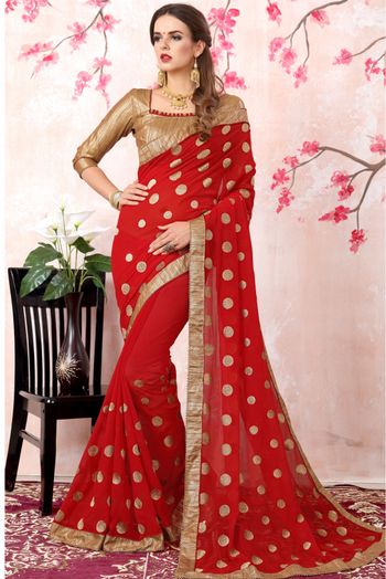 Red Georgette Saree Set Design by Arpita Mehta at Pernia's Pop Up Shop 2024