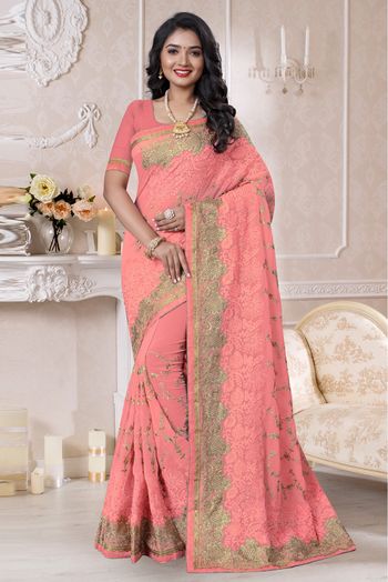 Buy Baby Pink Color Tabby Silk Fabric Printed Saree Online - SREV3268 |  Appelle Fashion