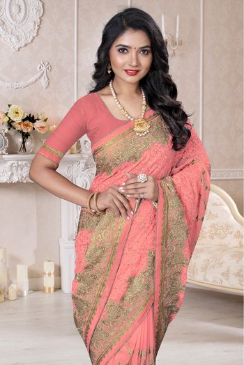 Georgette Designer Saree In Baby Pink Colour - SR4690313