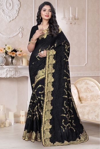 Georgette Designer Saree In Black Colour - SR4690307
