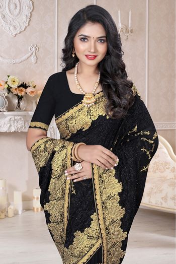 Georgette Designer Saree In Black Colour - SR4690307