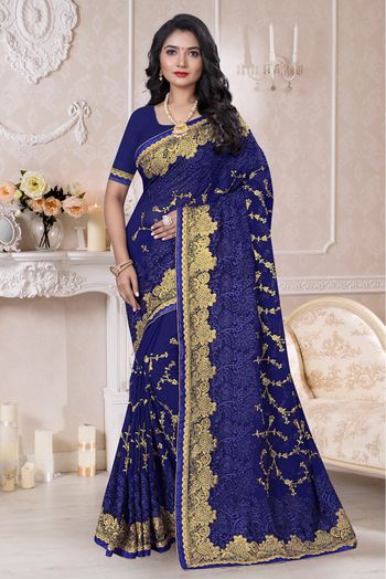 Georgette Designer Saree In Blue Colour - SR4690309