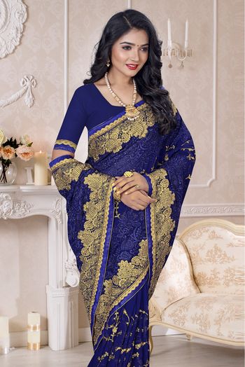 Georgette Designer Saree In Blue Colour - SR4690309