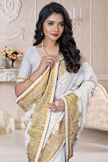 Georgette Designer Saree In Off White Colour