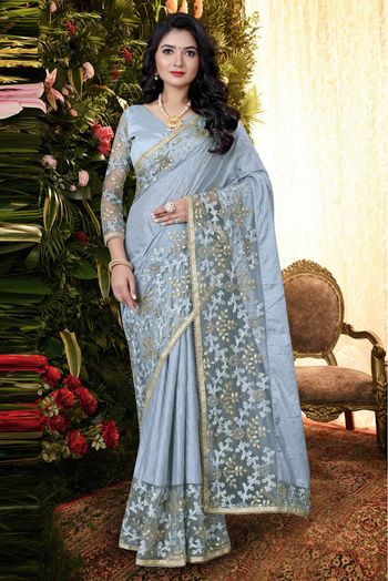 Silk Designer Saree In Slate Blue Colour - SR1542259
