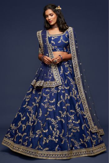 Art Silk Embroidery Lehenga Choli In Blue Colour