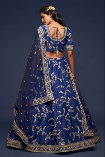 Art Silk Embroidery Lehenga Choli In Blue Colour