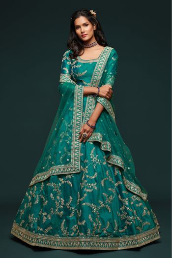 Soft Net Embroidery Lehenga Choli In Green Colour - LD4900040