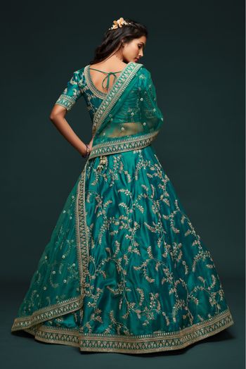 Art Silk Embroidery Lehenga Choli In Green Colour