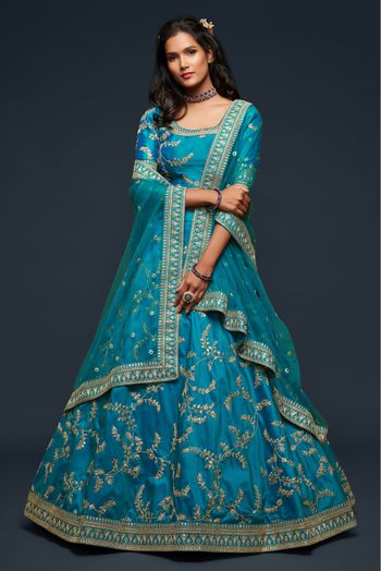 Art Silk Embroidery Lehenga Choli In Teal Blue Colour