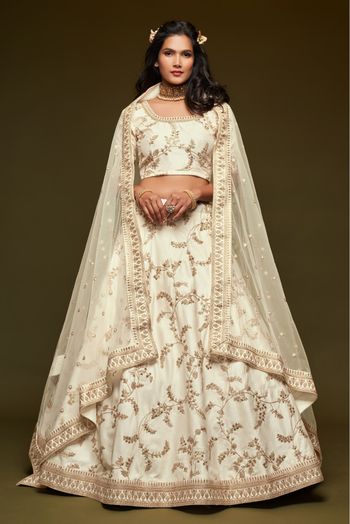 Art Silk Embroidery Lehenga Choli In White Colour