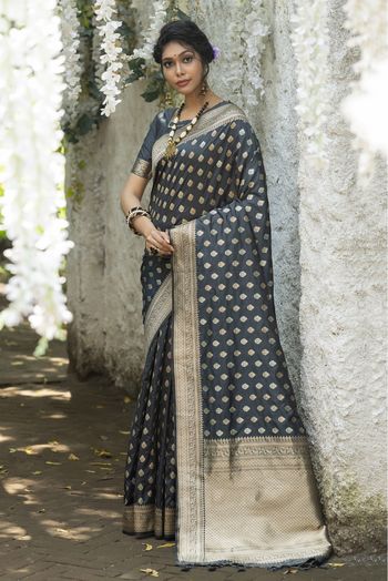 Banarasi Cotton Silk Woven Saree In Black Colour - SR5410286