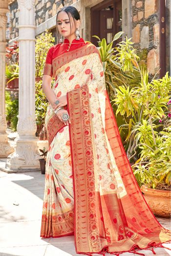 Banarasi Silk Woven Saree In Cream Colour - SR5410300