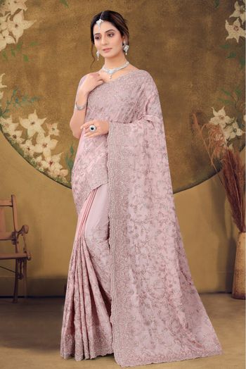 Chiffon Embroidery Saree In Lavender Colour - SR4690530