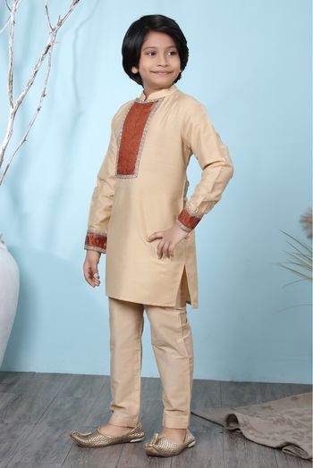 Cotton Silk Kurta Pajama In Beige Colour - BK2710889