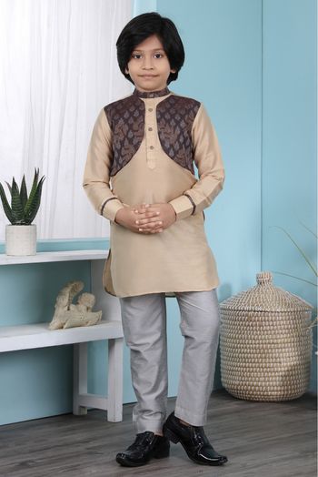 Cotton Silk Kurta Pajama In Beige Colour - BK2710902