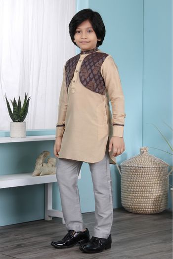 Cotton Silk Kurta Pajama In Beige Colour - BK2710902