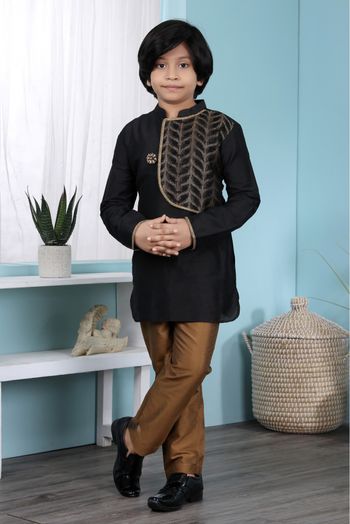 Cotton Silk Kurta Pajama In Black Colour - BK2710898