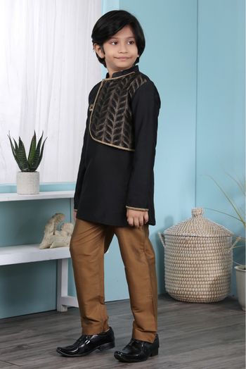 Cotton Silk Kurta Pajama In Black Colour - BK2710898