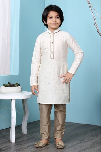 Cotton Silk Kurta Pajama In Cream Colour - BK2710912