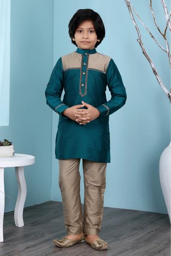 Cotton Silk Kurta Pajama In Green Colour - BK2710913