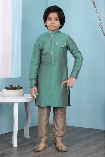 Cotton Silk Kurta Pajama In Green Colour - BK2710916