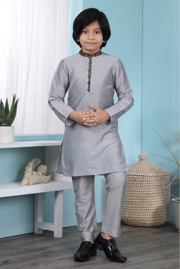 Cotton Silk Kurta Pajama In Grey Colour - BK2710903