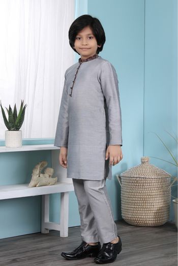 Cotton Silk Kurta Pajama In Grey Colour - BK2710903