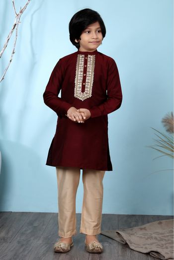 Cotton Silk Kurta Pajama In Maroon Colour - BK2710884