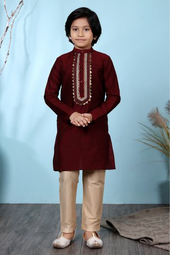 Cotton Silk Kurta Pajama In Maroon Colour - BK2710892