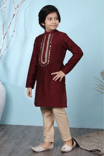 Cotton Silk Kurta Pajama In Maroon Colour - BK2710892