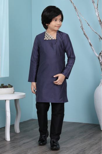 Cotton Silk Kurta Pajama In Navy Blue Colour - BK2710909