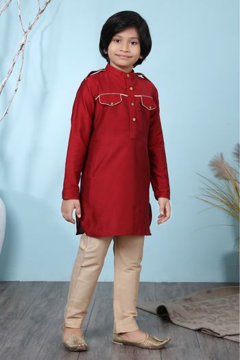 Cotton Silk Kurta Pajama In Red Colour - BK2710896