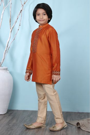 Cotton Silk Kurta Pajama In Rust Colour - BK2710890
