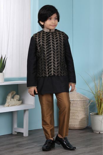 Cotton Silk Kurta Pajama With Jacket In Black Colour - BK2710929