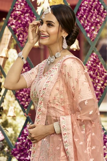 Crepe Embroidery Bridal Lehenga Choli In Peach Colour - LD4900626