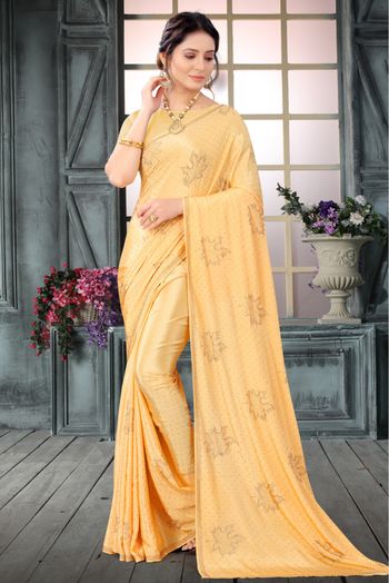 Buy Tikhi Imli Yellow Net Ruffle and Faux Mirror Work Saree with Unstitched  Blouse online