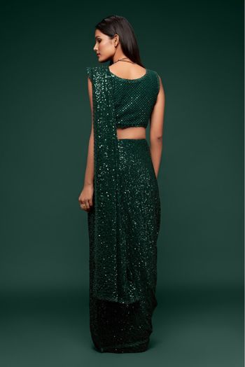 Georgette Embroidery Saree In Deep Green Colour - SR3820164