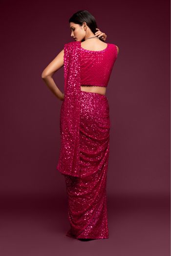 Georgette Embroidery Saree In Hot Pink Colour - SR3820159