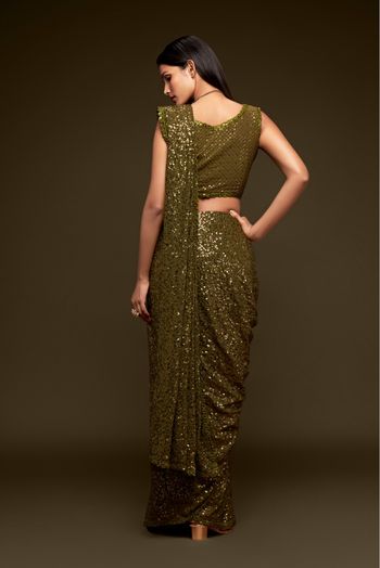 Georgette Embroidery Saree In Olive Green Colour - SR3820160