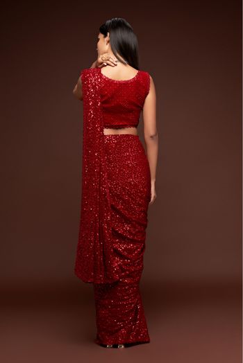 Georgette Embroidery Saree In Red Colour - SR3820166