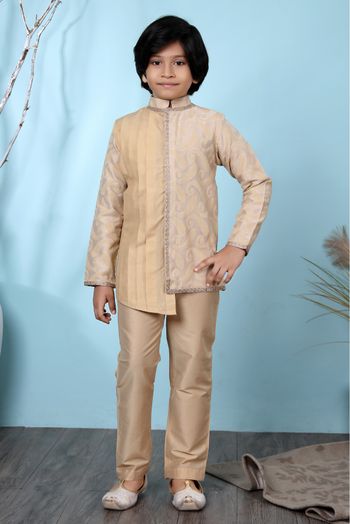 Handloom Silk Kurta Pajama In Beige Colour - BK2710893