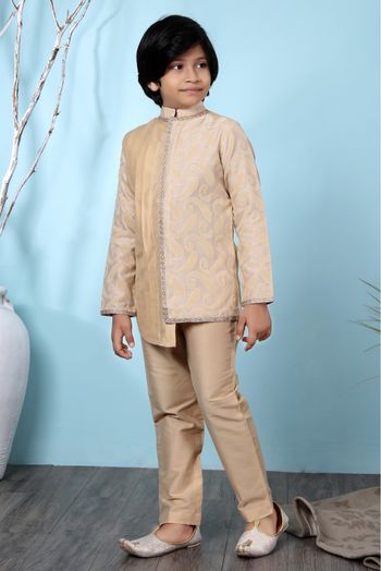 Handloom Silk Kurta Pajama In Beige Colour - BK2710893